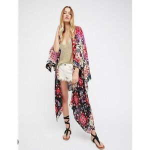 Free People Little Wing Mix Print boho Kimono OS